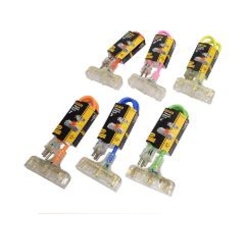 Extension cord 14/3 t-bar 2 foot 3 outlet lighted assorted colours
