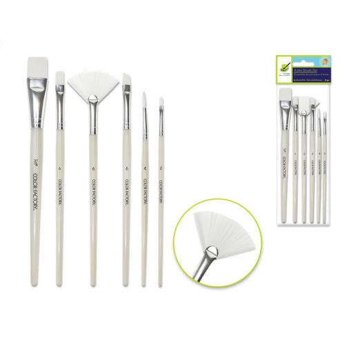 Artist Brush Set: White Synthetic Hair Variety Pack x6 Plastic HandleA) MULTI-SET 1