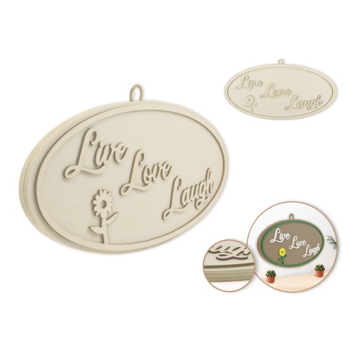 C - Live Love Laugh 12 DIY Oval Wall Sign Plaque 3D w/Jute Hanger