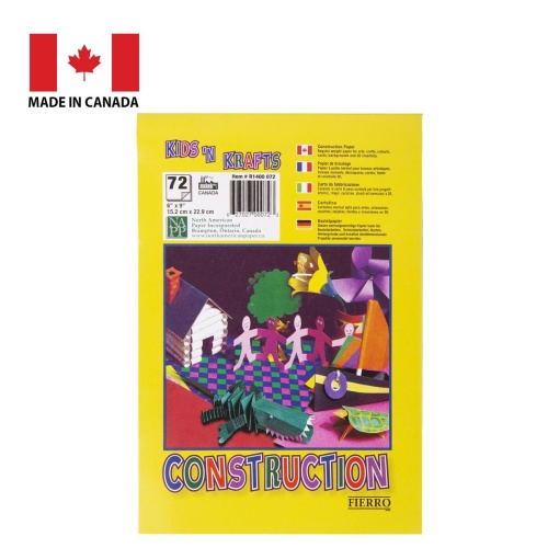 Construction paper coloured 6x9 inch 72 sheets Assorted colours Made in Canada