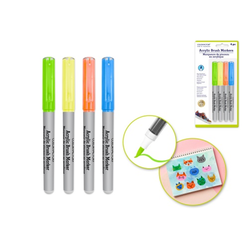 E) Neon 2g Straight Liquid Acrylic Paint Brush Markers 4pk E) Neon