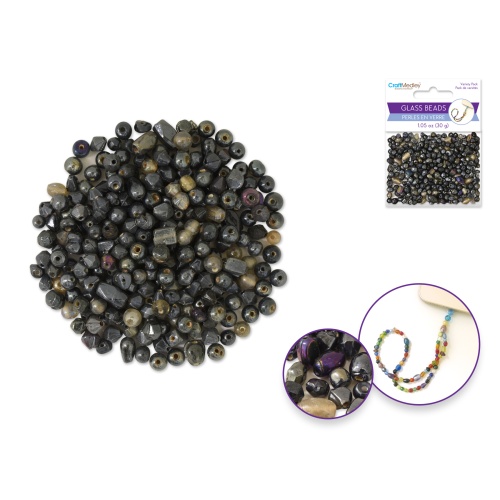 Graphite Glass Beads: 4mm-6mm Mix Luster Polish 30g E) Graphite