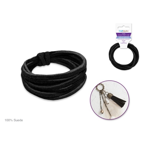 Jewelry/Craft Cord Black: 100% Suede 3mm Flat x2m