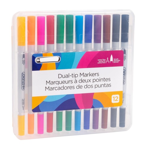 Markers 12-pc Dual-Tip clear PVC box w/insert sticker T4C