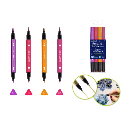 Metallic Dual-Tip Markers Fine+Brush 4pk Water Based D) Fresh