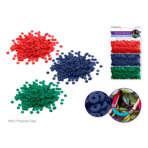 Polymer Clay Beads: 6mm Round Heishi 45g 3-Col 15g ea B) Bold