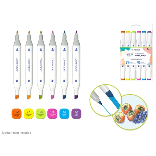 Water-Based Twin Markers Fine+Broad Tips 6pk A) Brights
