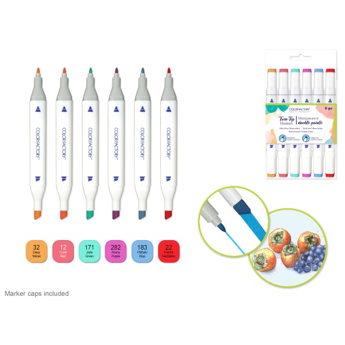 Water-Based Twin Markers Fine+Broad Tips 6pk F) Glamour