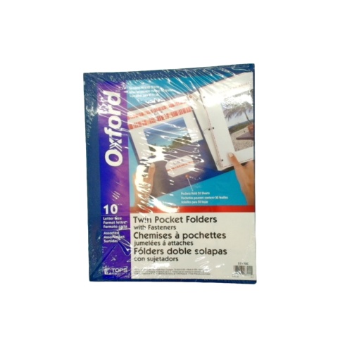 Twin Pocket Folders w/Fasteners 10pk. Letter Size Oxford