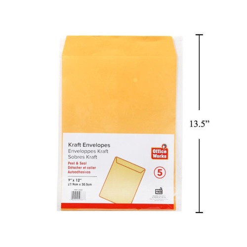 Envelopes 9x12 inch 22.9x30.5cm peel n seal - office works