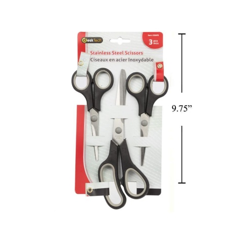 Scissors stainless steel 3 pc set desktech black/grey handles