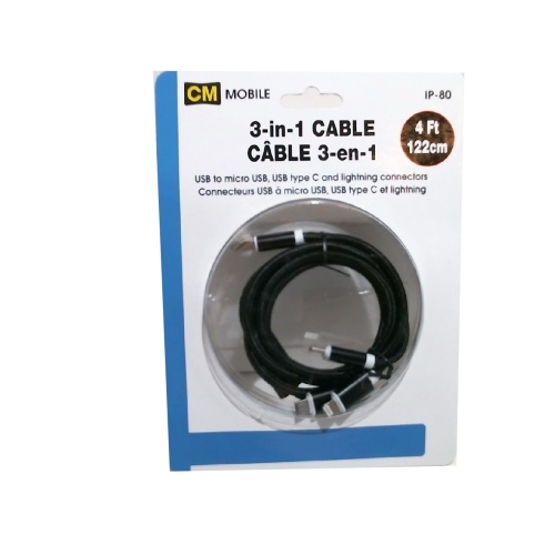 Cable USB 3 in 1 cable micro Lightning™ and Type-C®
