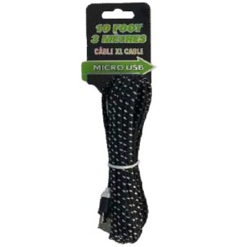Cable micro USB 10 foot braided USB assorted colours