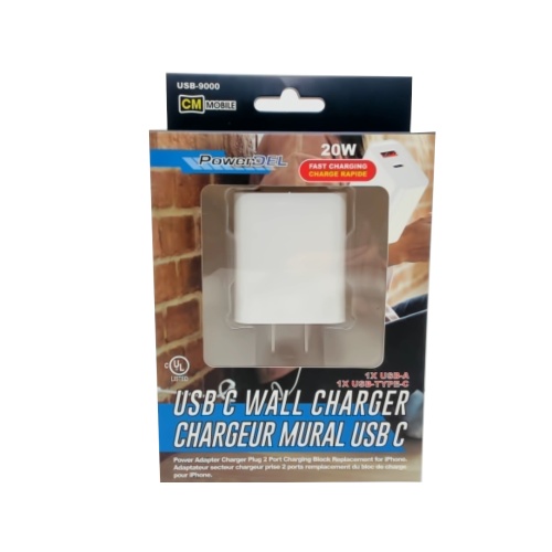 USB Type-C® wall charger 20W 1 USB-A 1 Type-C® port fast charging