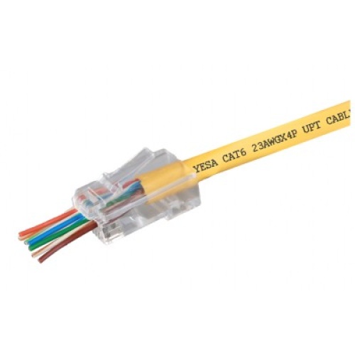 Modular plug for cat6 pass-thru type crystal RJ45 bag of 10