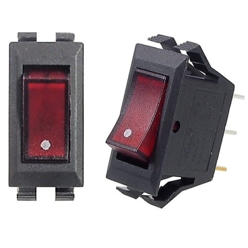 ON-OFF red rocker switch 16A  / 250V AC. - S.P.S.T., 3 pins