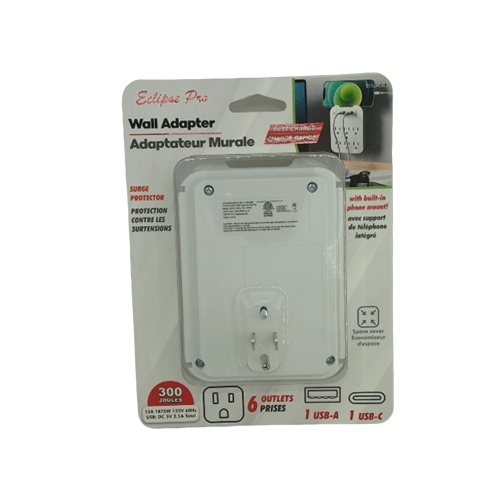 6 outlet wall tap with dual 2.1A USB ports