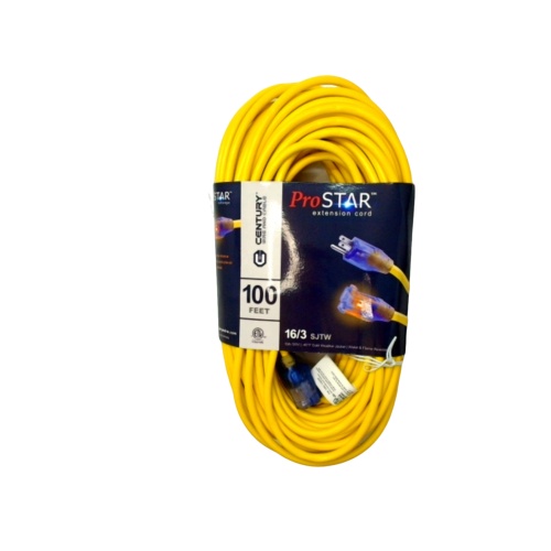 Extension Cord 100' Yellow 16/3 SJTW Lighted Ends Prostar Century(endcap)