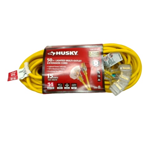 Extension Cord 50' Lighted 3 Outlet 14/3 Indoor/Outdoor Husky