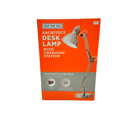 Architect Desk Lamp w/Charging Station Brushed Steel Equip Your Space