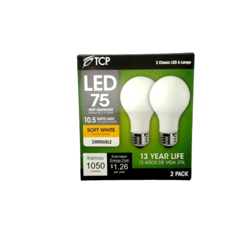 Light Bulb 2pk. LED Soft White Dimmable 10.5W (75W Equivalent) TCP