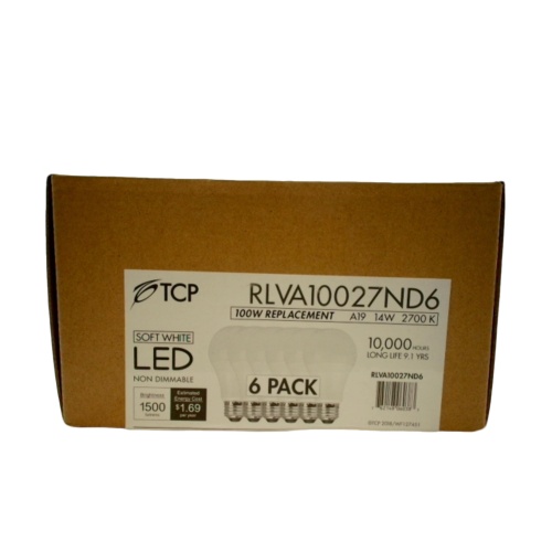 Light Bulb 6pk. Soft White LED Non Dimmable14W (100W Equivalent) TCP