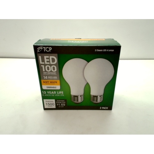 Light Bulb LED 2pk. Soft White Dimmable 14W (100W Equivalent) TCP