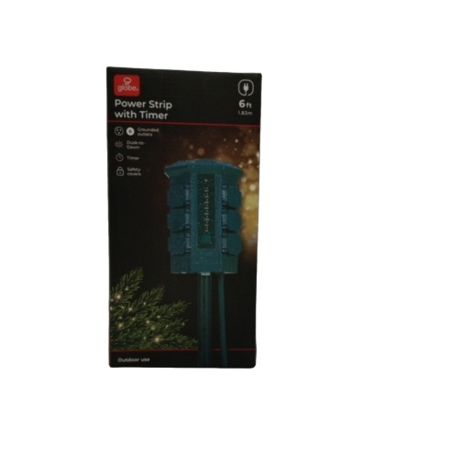 Power Strip w/Timer Outdoor 6 Outlets 6' Cord Dusk To Dawn(endcap)