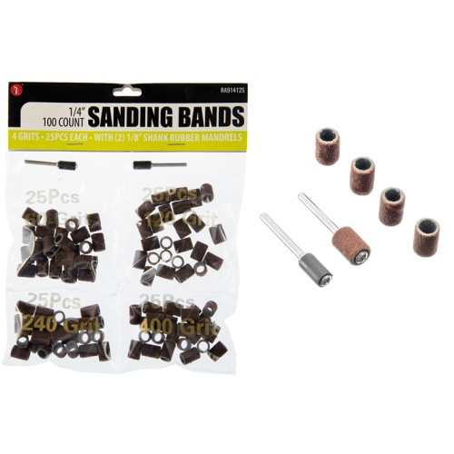 Sanding Bands 1/4 100pcs. (4x25) W/2 Rubber Mandrels