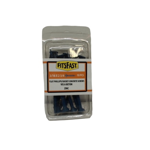 Concrete Screws Tapcon 3/16 x 2-3/4 10pk. Flat Phillips/socket Fitsfast