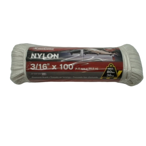 Nylon Rope 3/16 X 100' White Diamond Braid 80lbs. Kingcord
