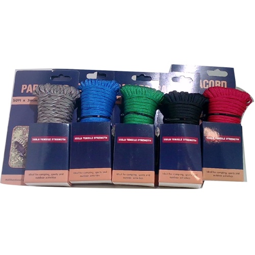 Paracord 3mm x 50' 350lb. Tensile Strength Ass't Colours