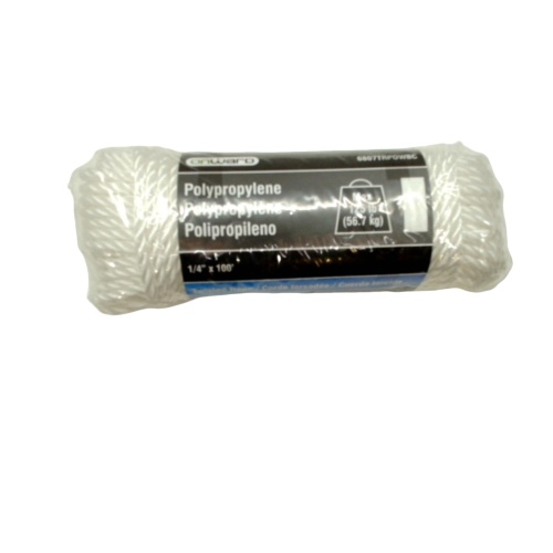 Polypropylene Twisted Rope 1/4 x 100' White 125lb. Onward