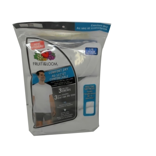 T-Shirt White Large 3pk. Tag Free Crew Comfort Dry Fruit Of The Loom