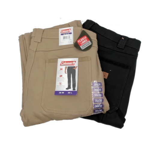 Fleece Lined Pants Size 36 Waist Ass't Colours Coleman
