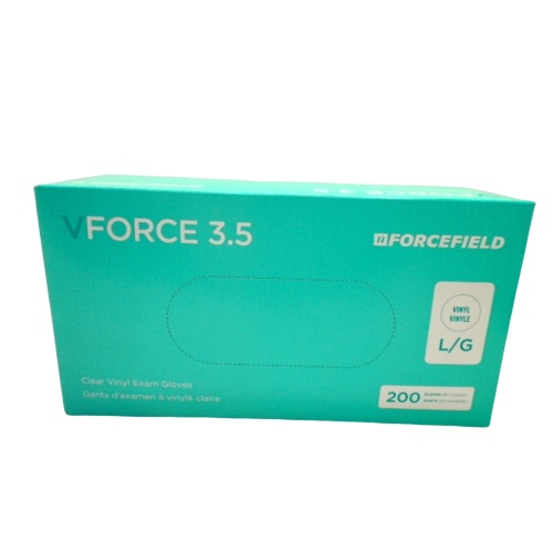 Vinyl Exam Gloves Clear 200pk. Large Vforce 3.5 Forcefield