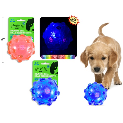 Dog Bouncing Ball 85mm PVC Light-Up. 3 Asst.Colours.