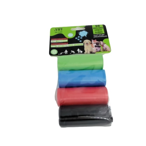 Pet Waste Bags 4 Rolls/pack Biodegradable 15 Bags/roll,32cm X 22cm (endcap)