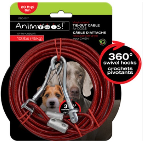 Tie out cable 20 feet vinyl coated steel for dogs up to 100lbs