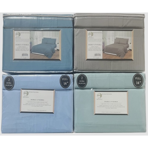 Full sheet set 1 flat 1 fitted 2 pillowcases asst colours solid