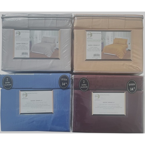 Queen sheet set 1 flat 1 fitted 2 pillowcases asst colours solid