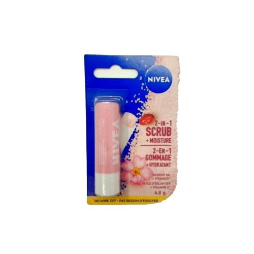 2 In 1 Lip Scrub + Moisture Rosehip Oil + Vitamin E 4.8g. Nivea