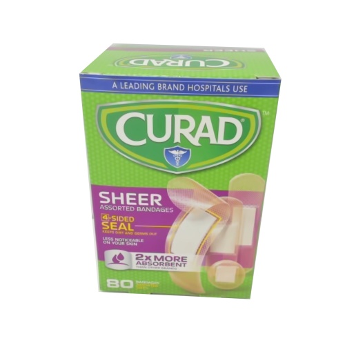 Bandage Sheer 80pk. Ass't Sizes 4 Sided Seal Assorted Curad