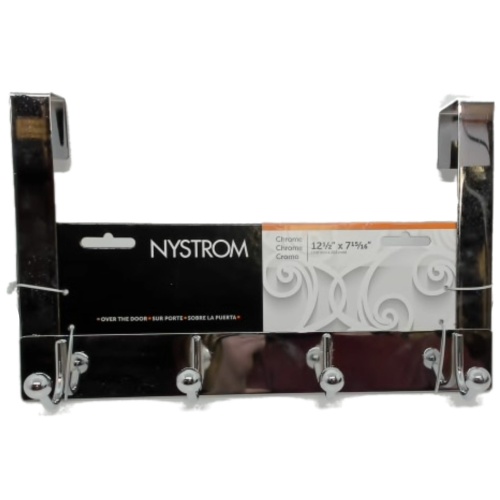 Over The Door 4 Hook Bar Chrome 12.5 x 7-15/16
