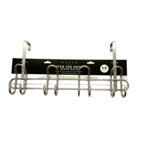 Over The Door Hook Rack Satin Nickel Finish 12 Hooks 22 x 4