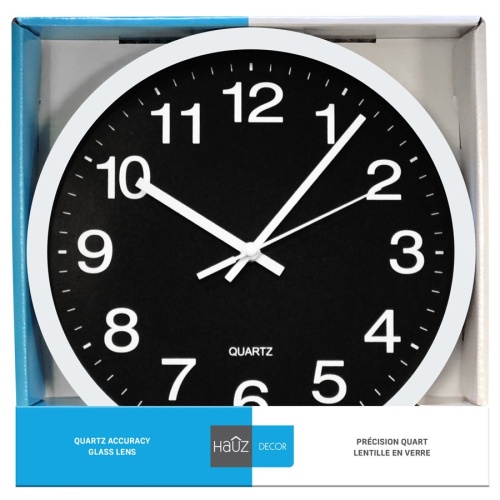 wall clock Round 12 black with white pointers and numbers Hauz