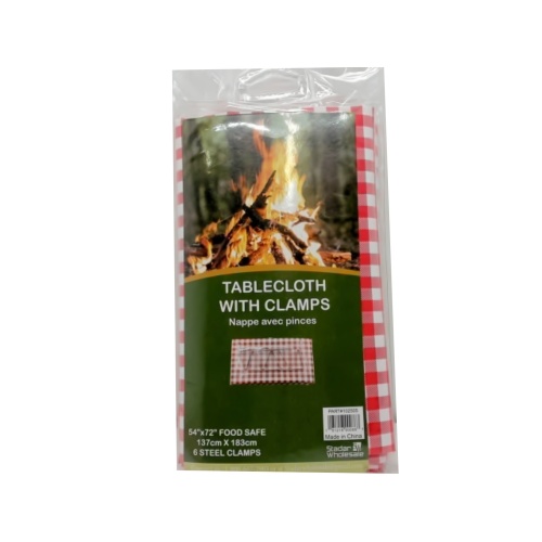 Vinyl tablecloth 54x72 inch 137x183cm with 6 steel clamps red and white checkered