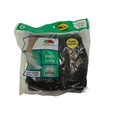 Ankle Socks Men's 6pk. Black (King Size) Fruit Of The Loom