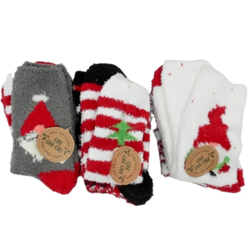 Slipper Socks Plush Xmas 3pk. Assorted (endcap) - each sold individually