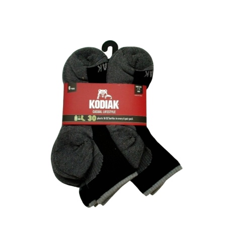 Socks Men's Kodiak 6pk. Quarter Black Casual Lifestyle Size 7-12